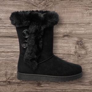 SO® Abigail Women's Black Faux-Fur Boots, NIB